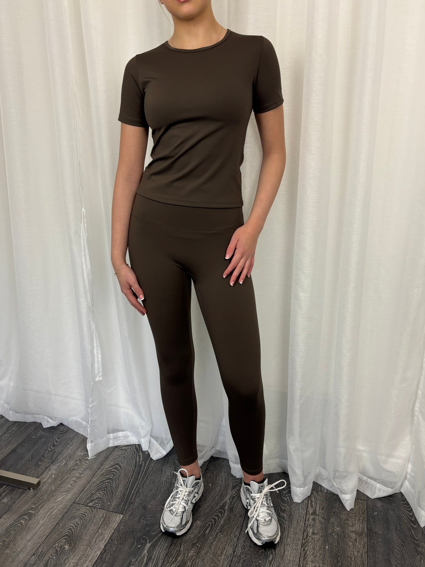 Brown Short Sleeve Top & Leggings Active Set