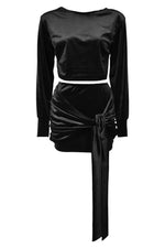 Black Velvet Drape Skirt Co-ord