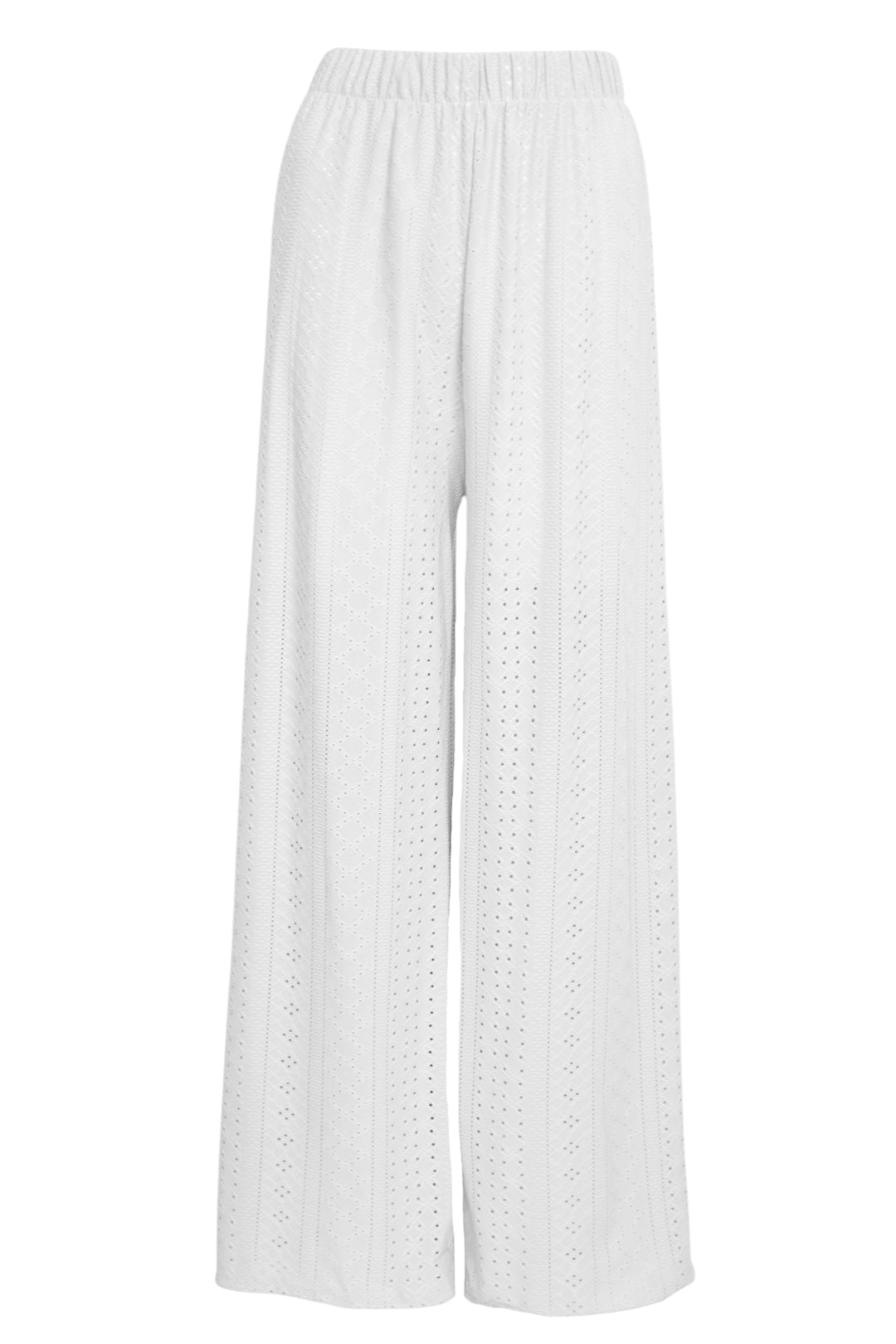White Broderie Angalise Wide Leg Trousers