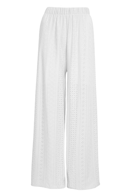 White Broderie Angalise Wide Leg Trousers