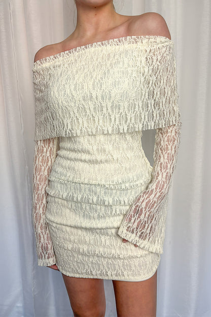 Cream Lace Bardot Dress