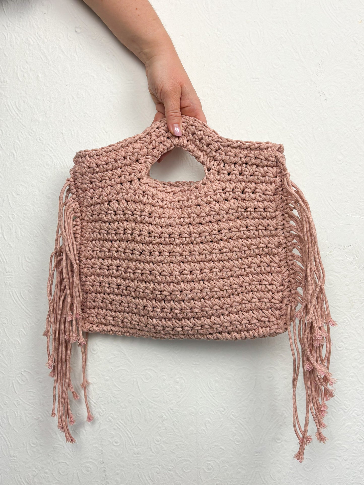 Pink Woven Fringe Cross Body Bag