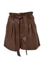 Brown Faux Leather Paperbag Shorts