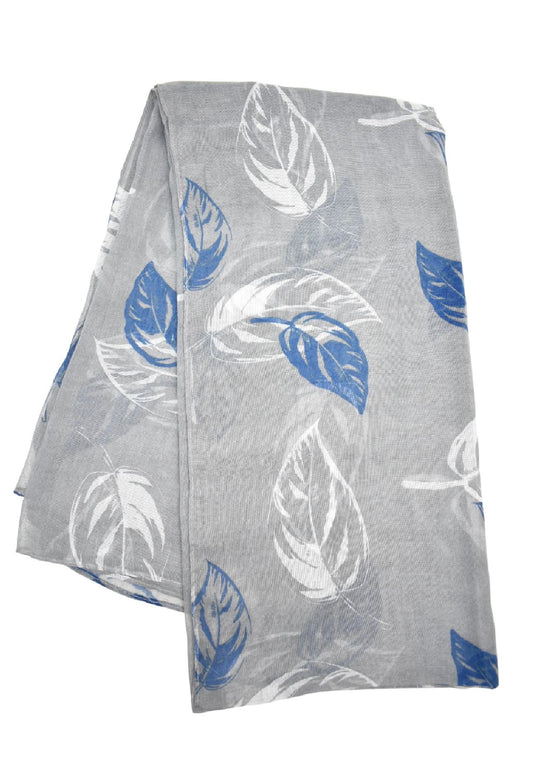 Grey Leaf Print Scarf