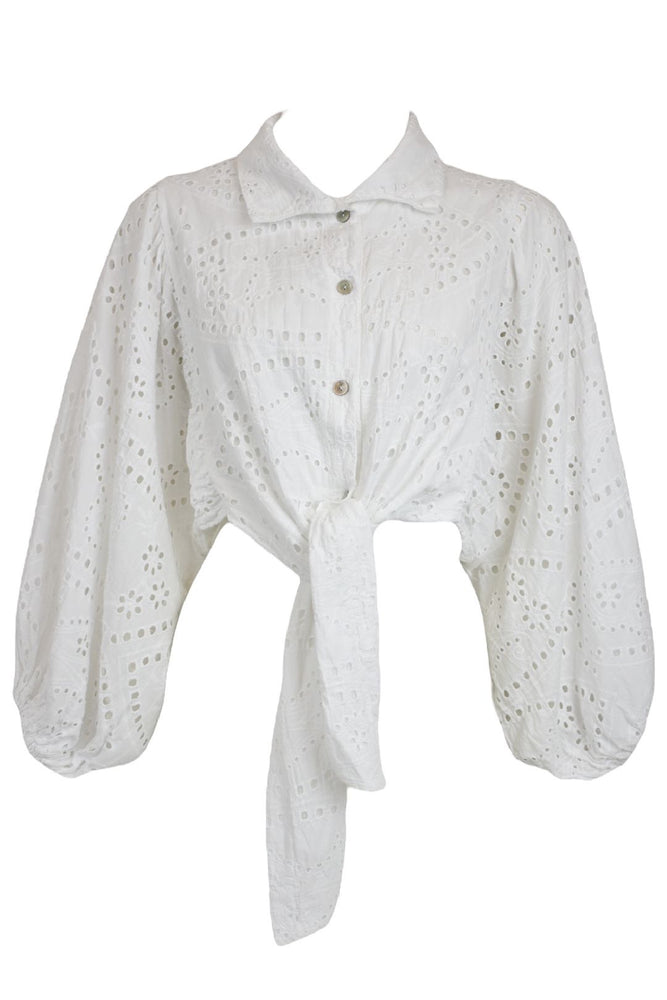 White Broderie Anglaise Tie Front Shirt