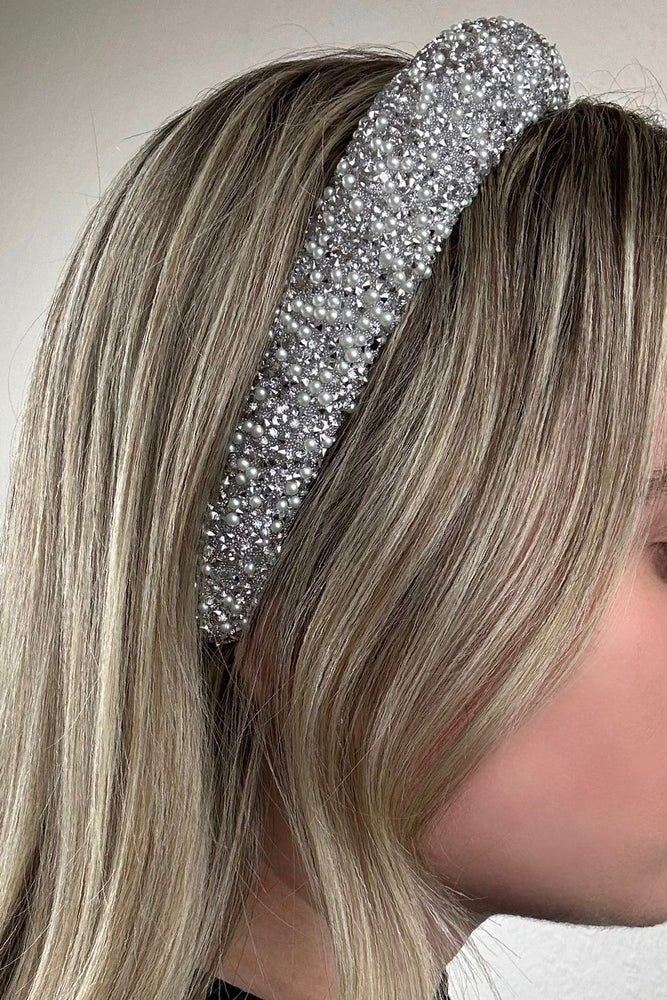 Silver Crystal & Pearl Embellished Hairband