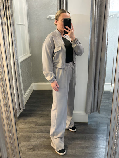 Grey Bomber Jacket Wide Leg Loungesuit