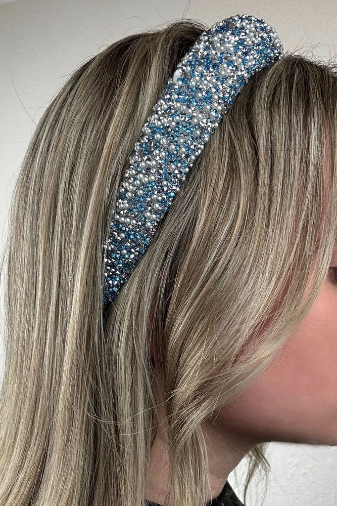 Blue Crystal & Pearl Embellished Hairband