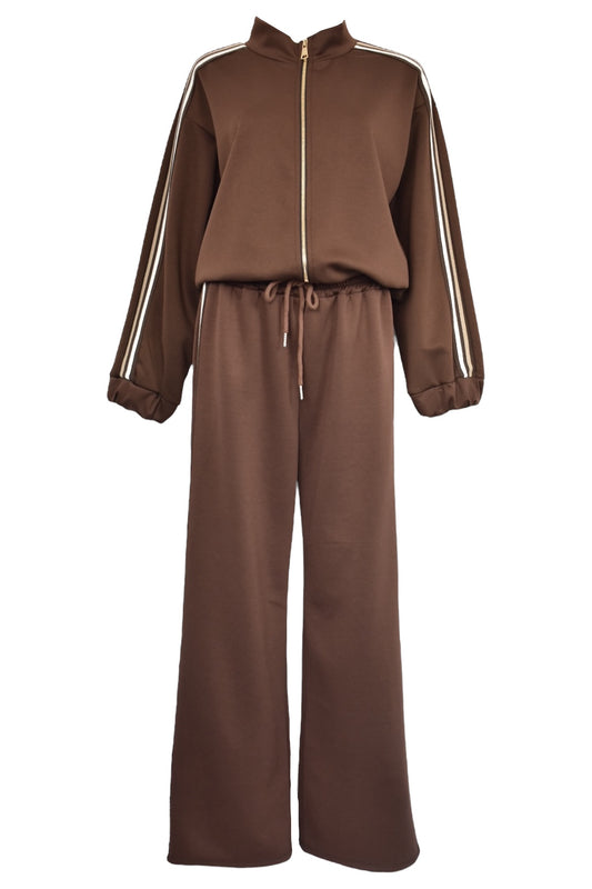 Brown & Brown Strip Zip Up Jacket Loungesuit