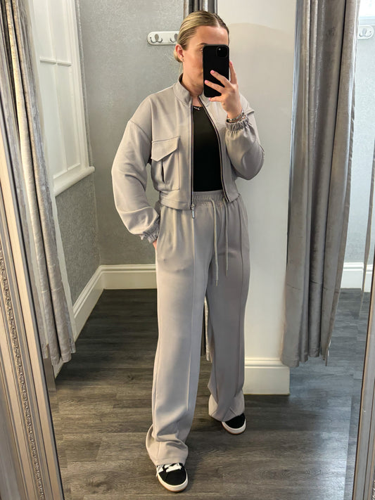 Grey Bomber Jacket Wide Leg Loungesuit