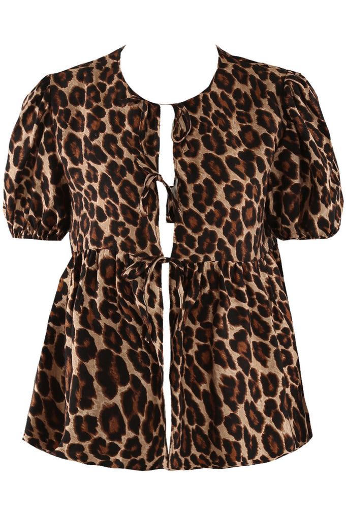 Leopard Print Tie Peplum Top