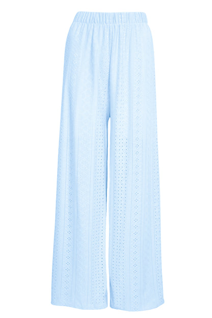 Sky Blue Broderie Anglaise Wide Leg Trousers