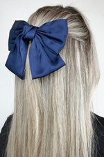 Navy Satin Hair Bow