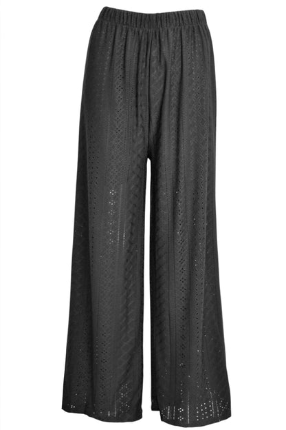 Black Broderie Anglaise Wide Leg Trousers