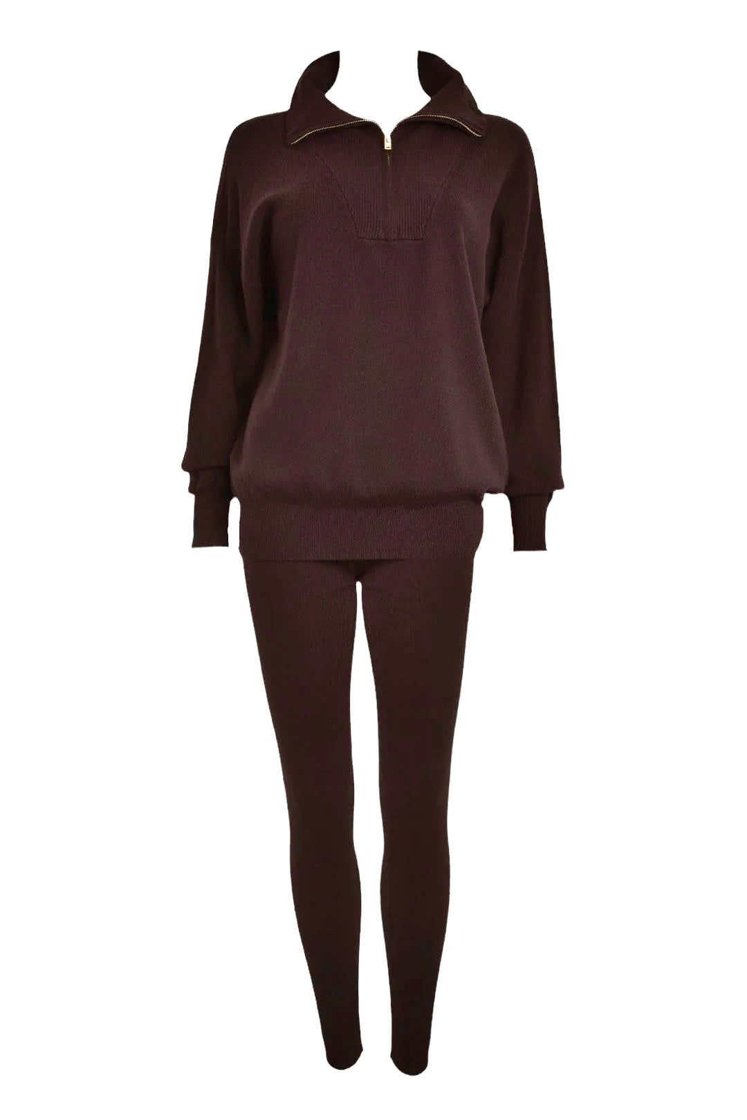 Brown Quarter Zip Knitted Loungesuit