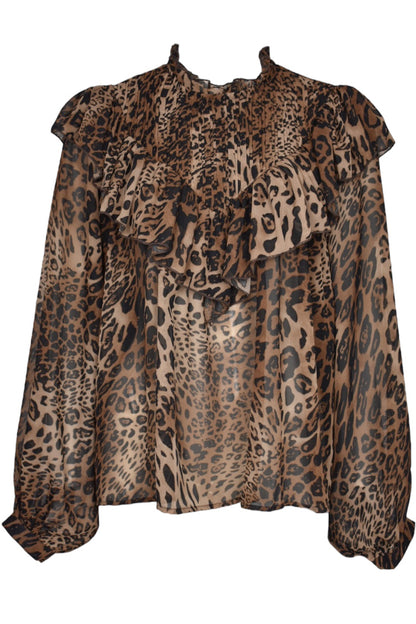 Animal Print Frilled Yoke Blouse