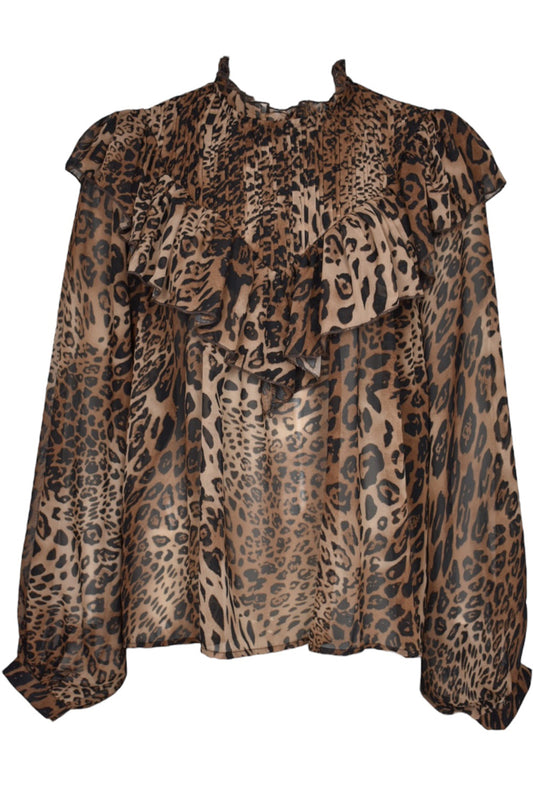 Animal Print Frilled Yoke Blouse