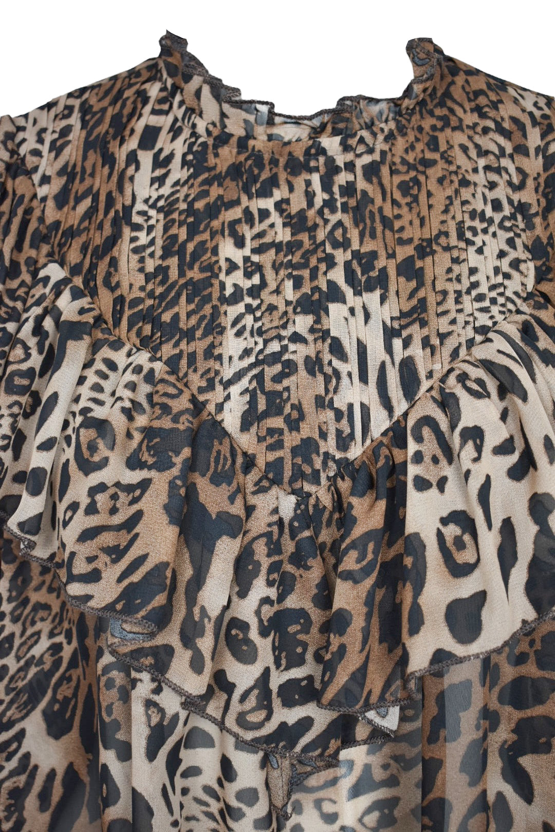 Animal Print Frilled Yoke Blouse