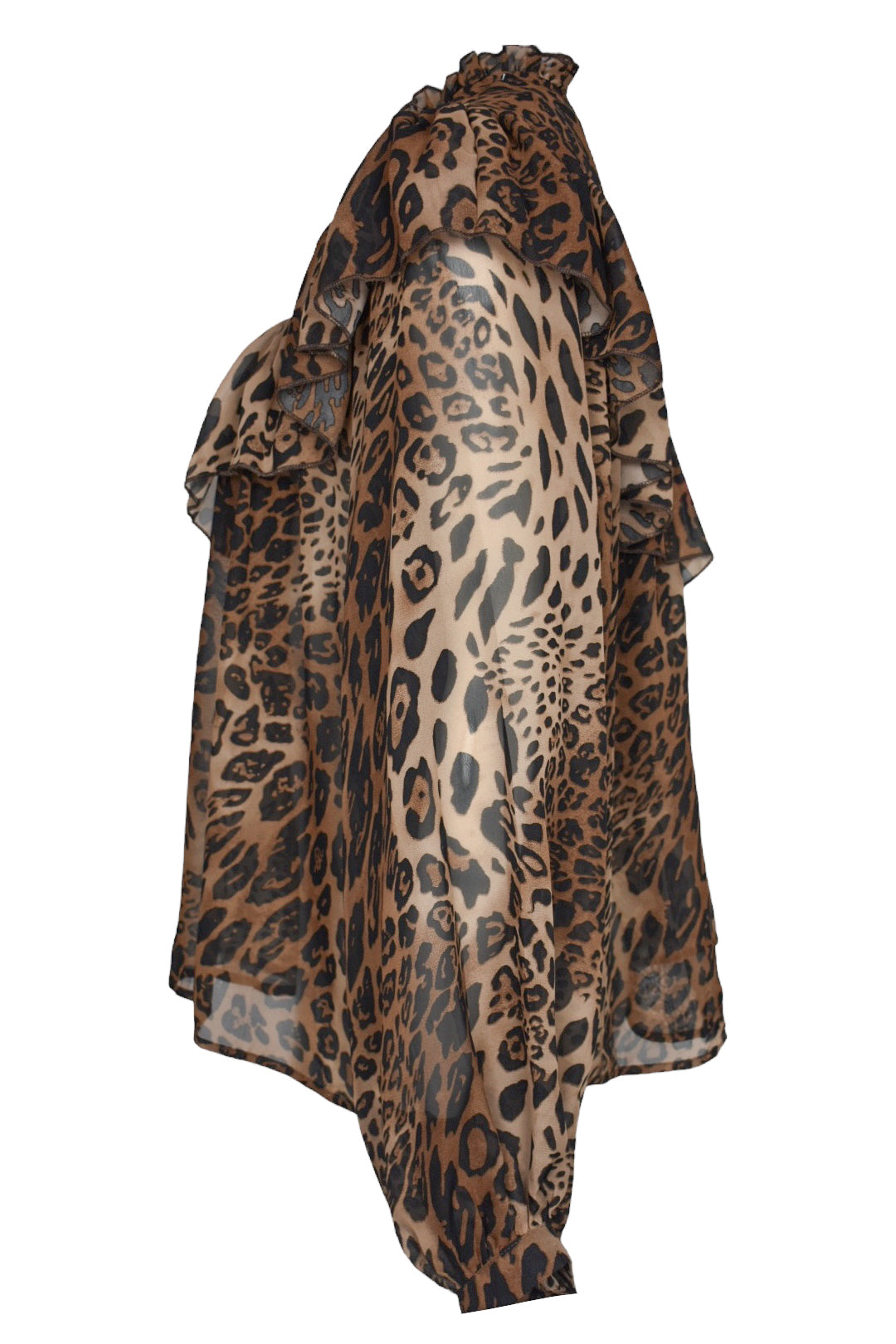 Animal Print Frilled Yoke Blouse