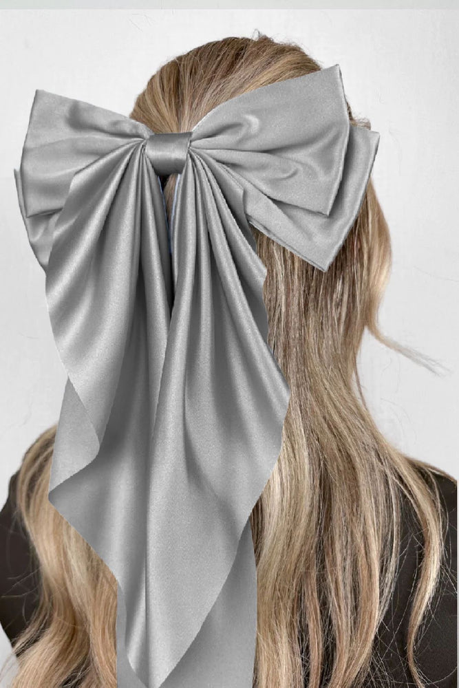 Grey Satin Long Double Hair Bow