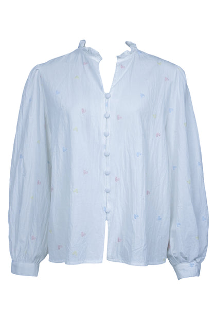 Blue Pastel Embroidered Heart Shirt