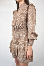 Brown & Taupe Print Tiered Dress