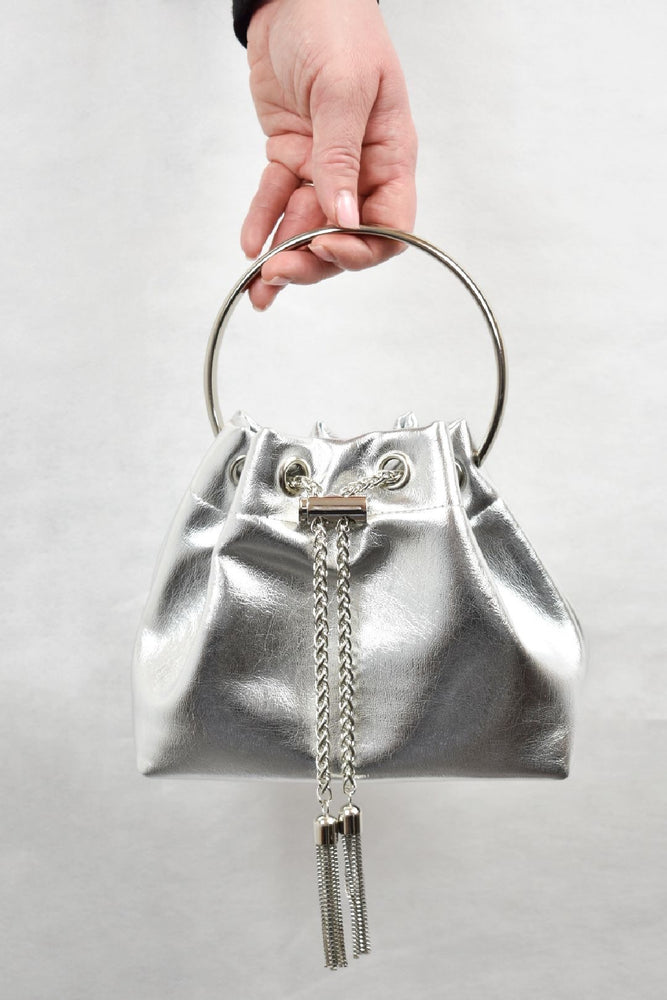 Silver Hoop Handle Pouch Bag