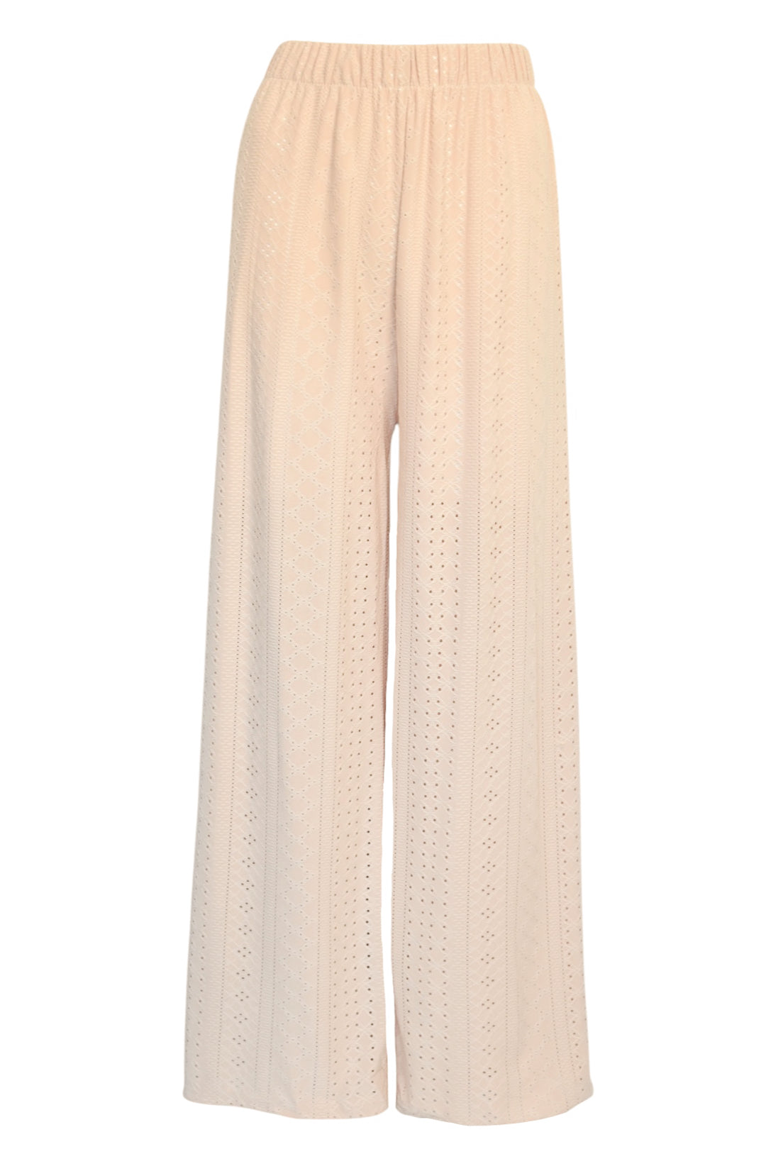 Sand Broderie Anglaise Wide Leg Trousers