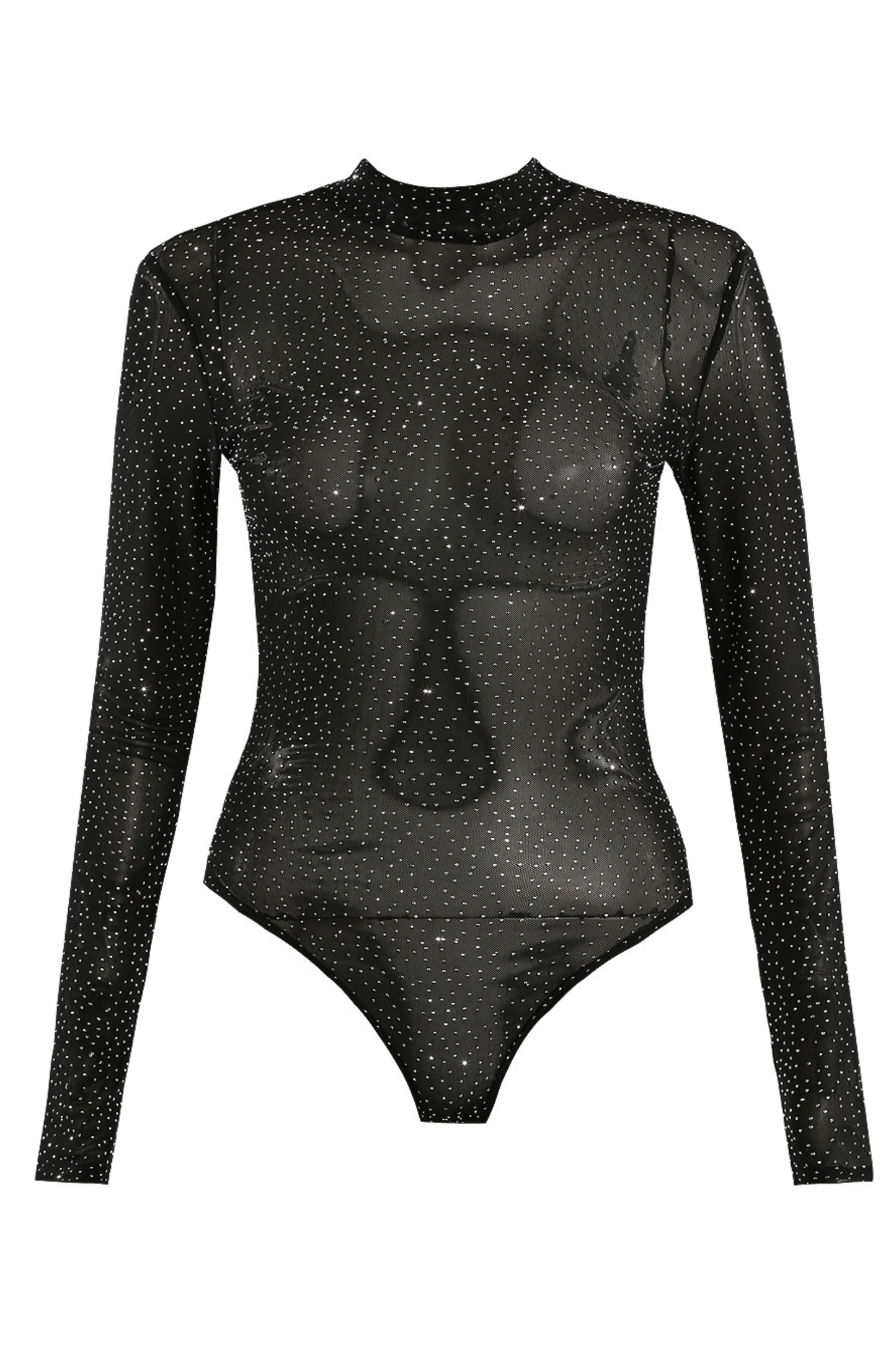 Black Diamante High Neck Sheer Bodysuit