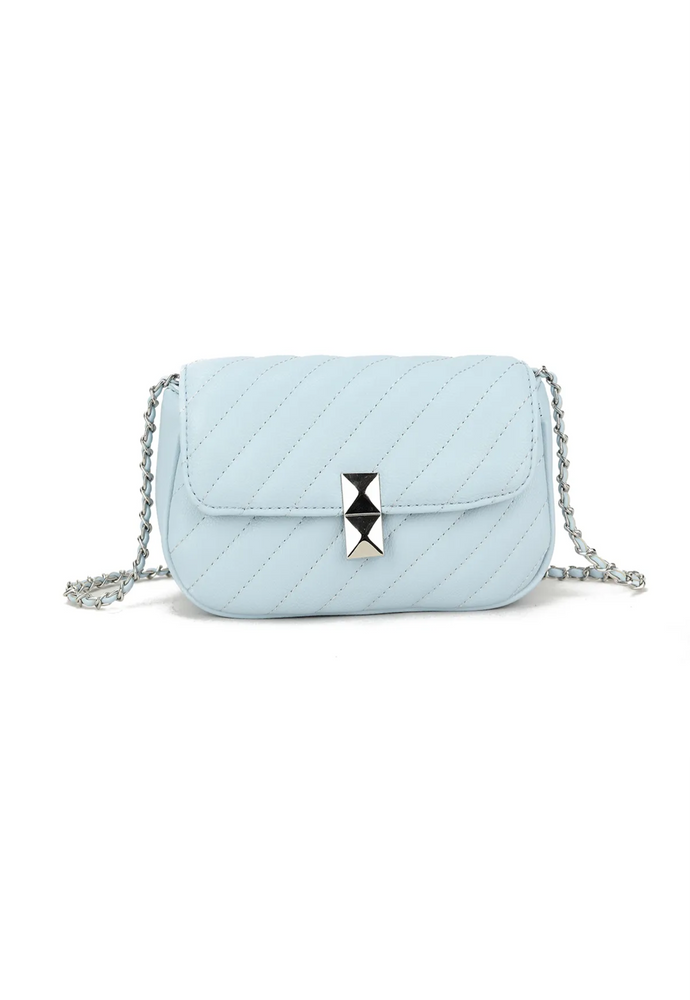 Baby Blue Quilted Stripe Cross Body Bag