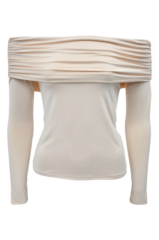 Beige Bardot Long Sleeve Top