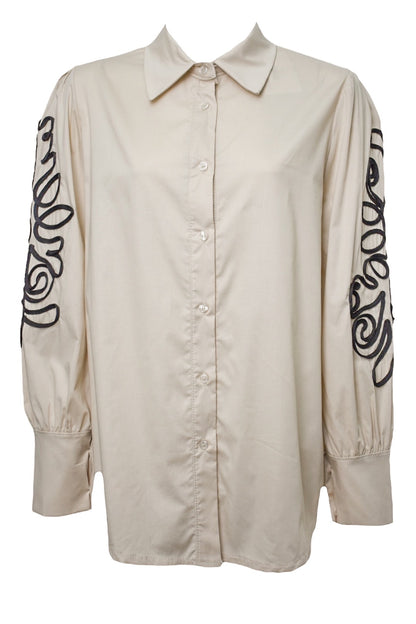 Beige Contrast Detail Sleeve Shirt Front 