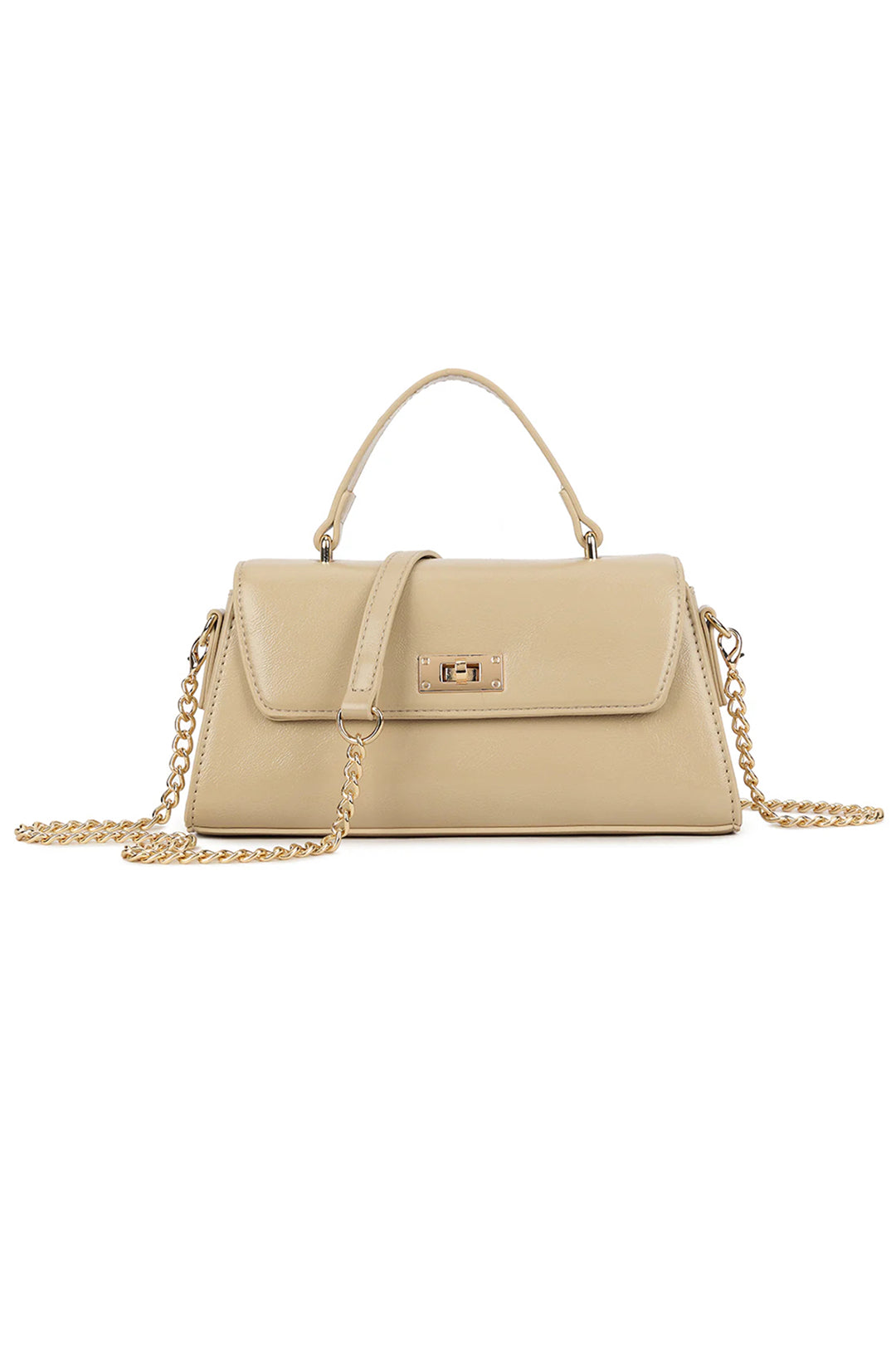 Beige Gold Fastening Mini Grab Bag