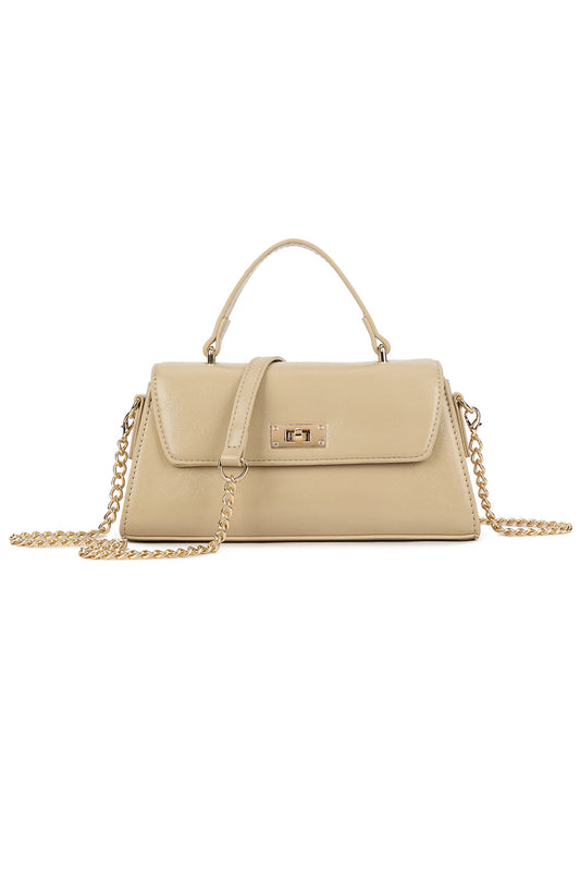 Beige Gold Fastening Mini Grab Bag
