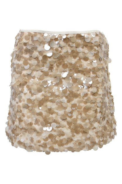 Beige Sequinned Mini Skirt