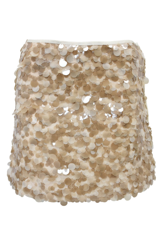 Beige Sequinned Mini Skirt