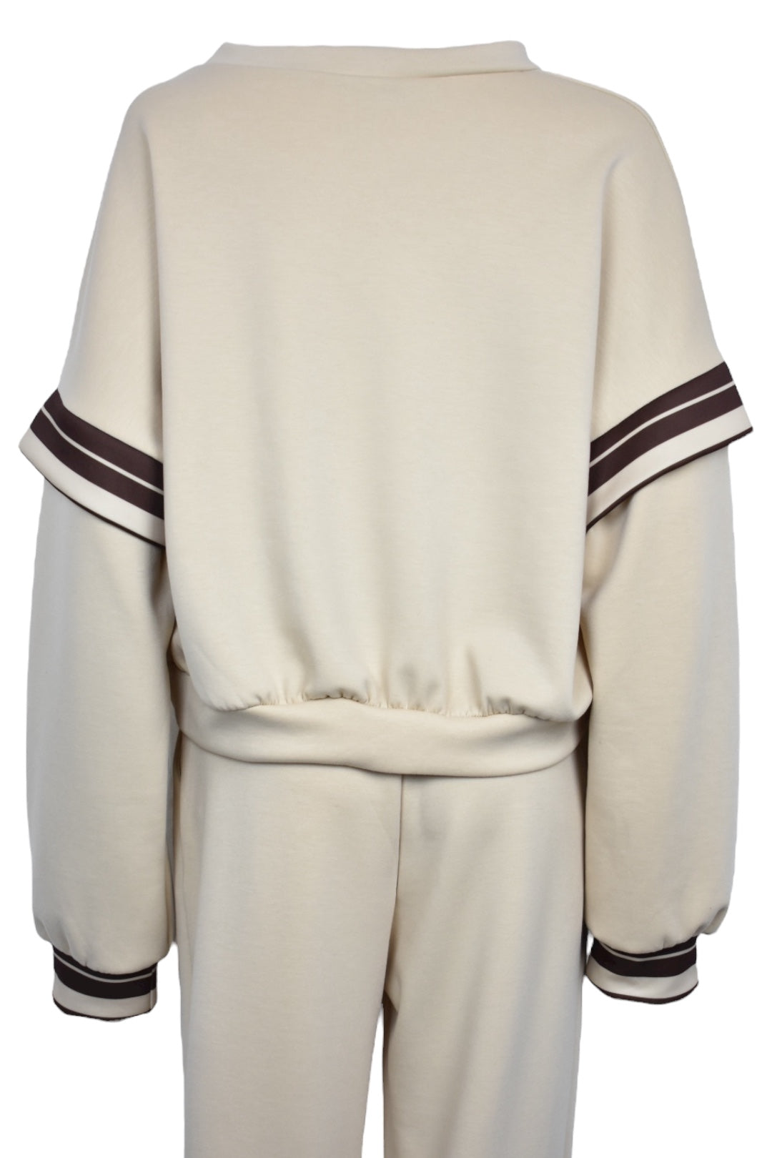 Beige Striped Dropped Sleeve Loungesuit