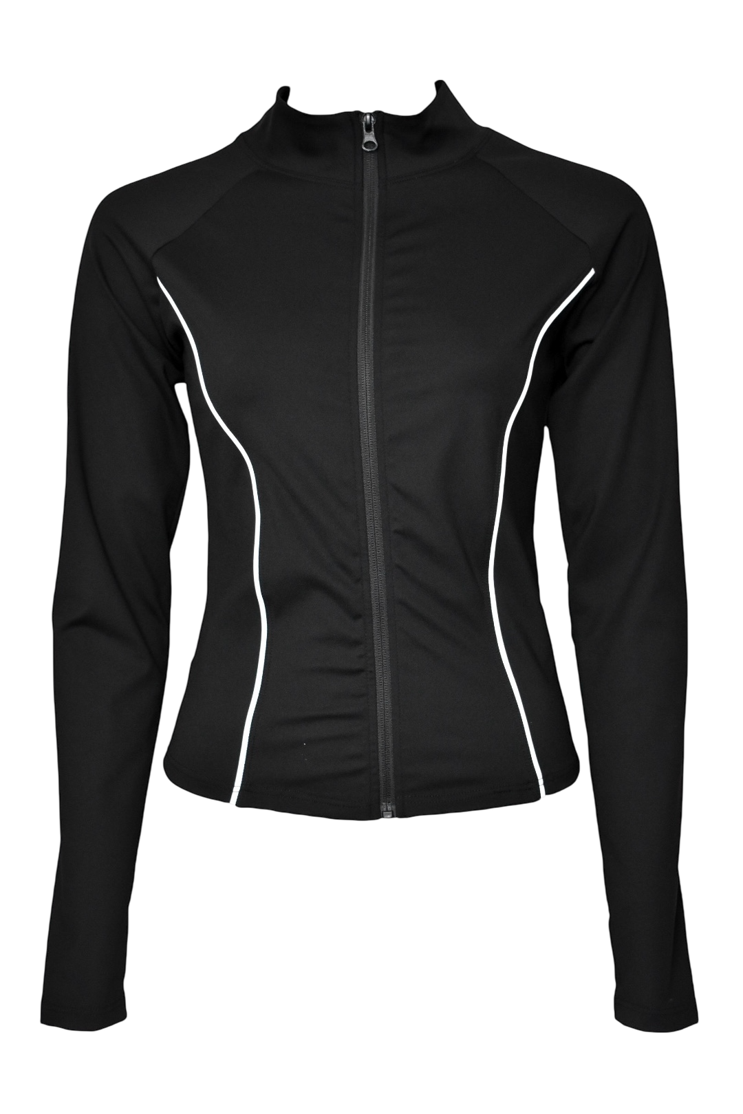 Black Active Contrast Piping Zipped Jacket & Flares Set