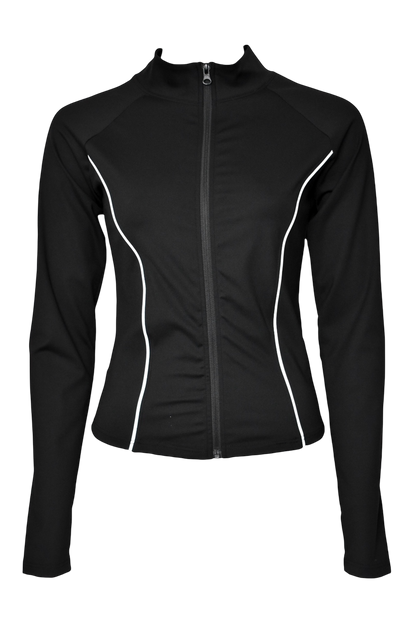Black Active Contrast Piping Zipped Jacket & Flares Set