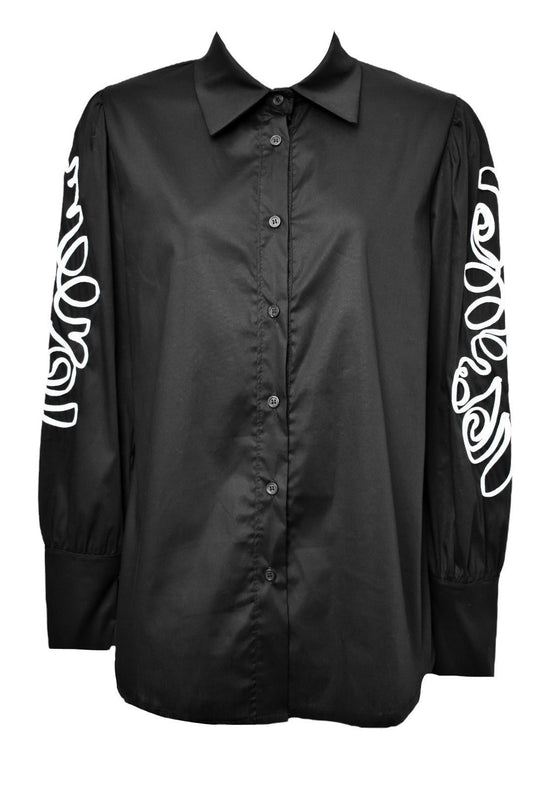 Black Contrast Detail Sleeve Shirt Front