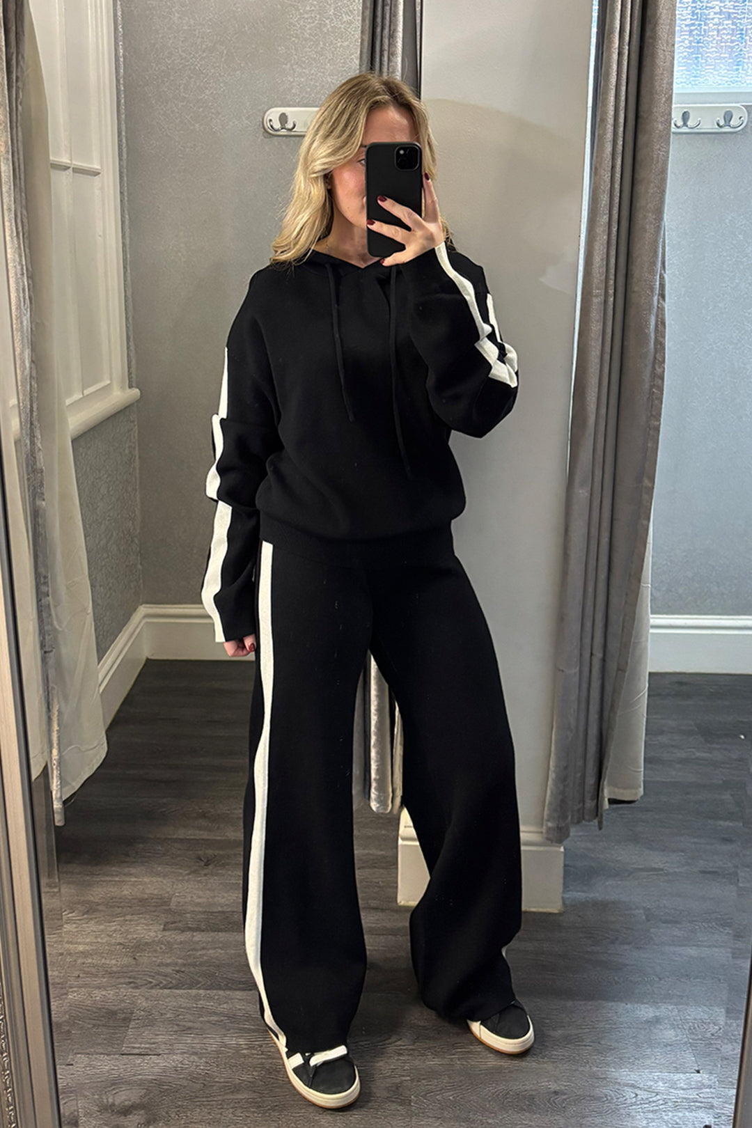 Black Contrast Stripe Knitted Loungesuit