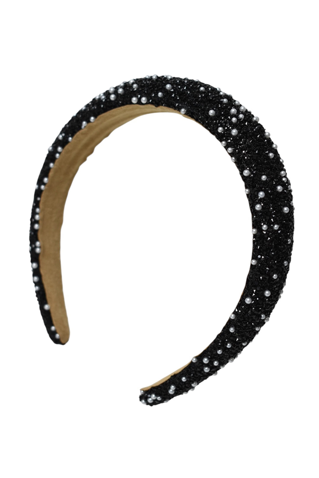 Black Crystal & Pearl Embellished Hairband 1