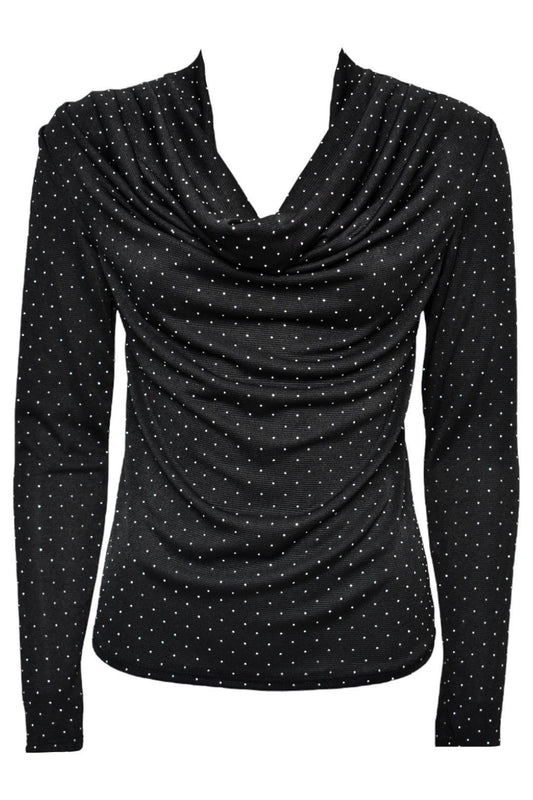 Black Diamante Cowl Neck Top