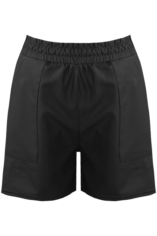 Black Faux Leather Pocket Shorts