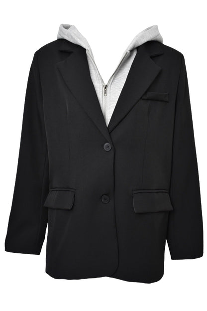 Black & Grey Hooded Blazer Front