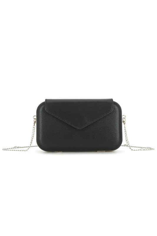 Black Metallic Fold Over Case Clutch