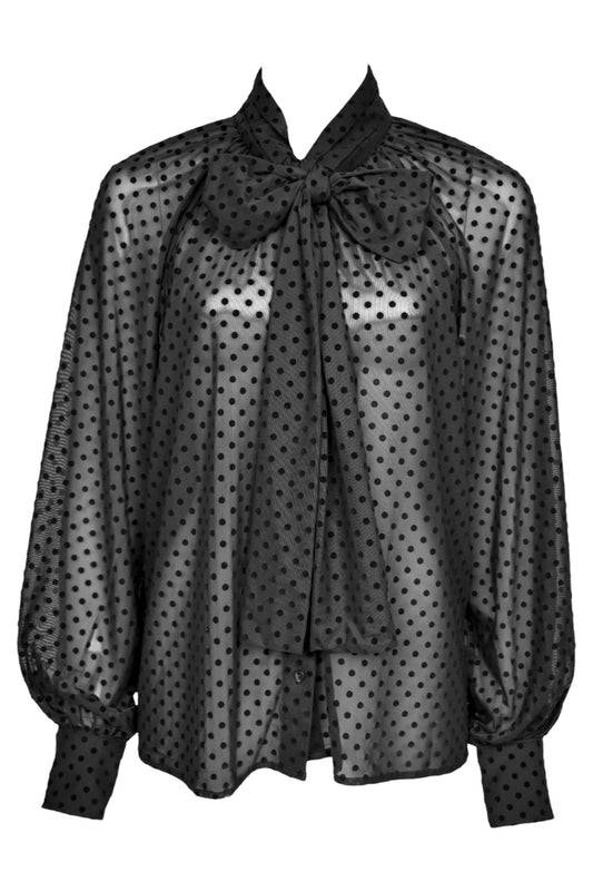 Black Polka Dot Bow Sheer Blouse