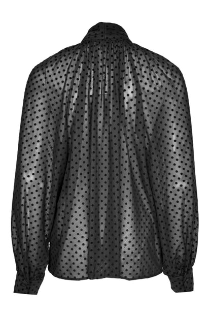 Black Polka Dot Bow Sheer Blouse