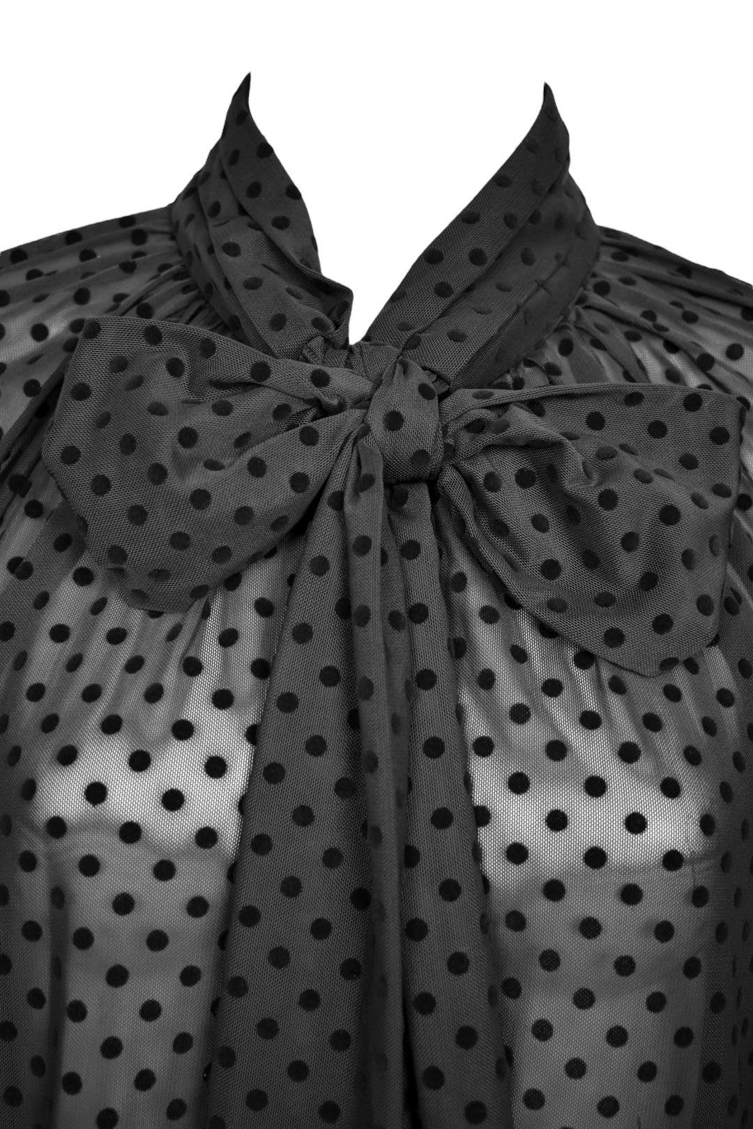 Black Polka Dot Bow Sheer Blouse