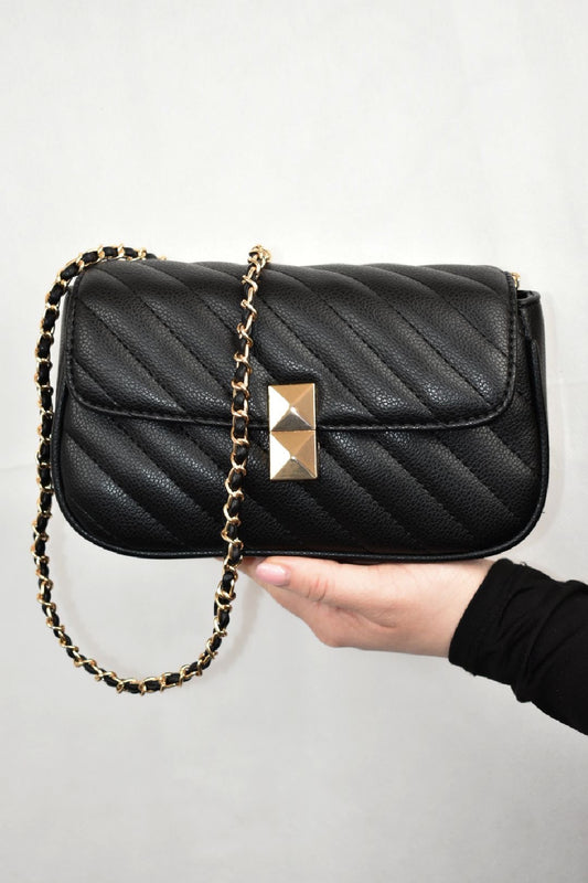 Black Quilted Stripe Cross Body Bag